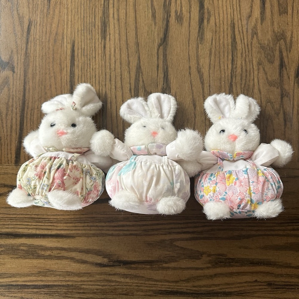 Vintage Anna Baby Club Set Of 3‎ 7" Stuffed Animal Plush Bunny Trio Rabbit 1993